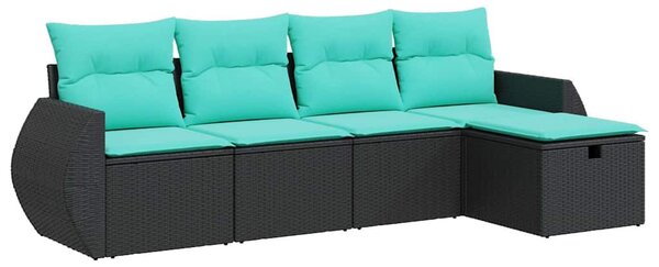 5 részes fekete polyrattan kerti kanapészett párnákkal