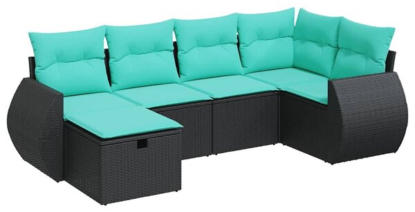 6 részes fekete polyrattan kerti ülőgarnitúra párnákkal