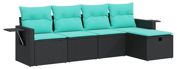 5 részes fekete polyrattan kerti kanapészett párnákkal