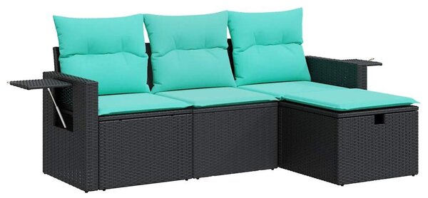 4 részes fekete polyrattan kerti ülőgarnitúra párnákkal