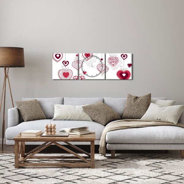 Festett szívek képe (órával) (90x30 cm)