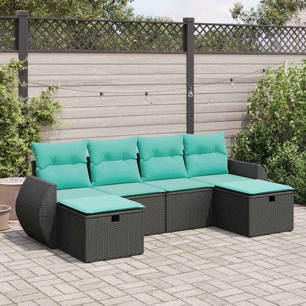 6 részes fekete polyrattan kerti ülőgarnitúra párnákkal