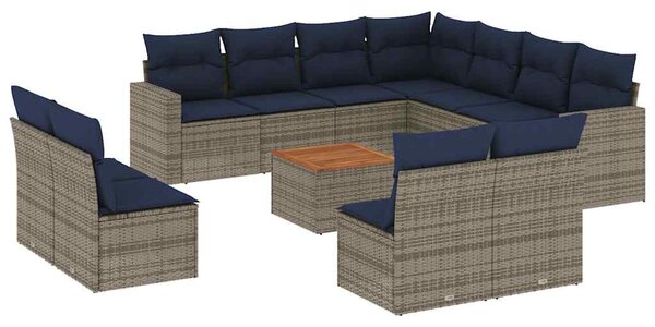12 részes szürke polyrattan kerti ülőgarnitúra párnákkal