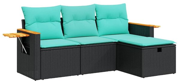 4 részes fekete polyrattan kerti ülőgarnitúra párnákkal