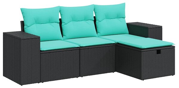 4 részes fekete polyrattan kerti ülőgarnitúra párnákkal