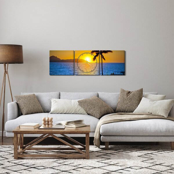 Kép - Naplemente a tenger felett (órával) (90x30 cm)