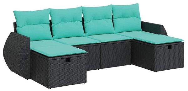 6 részes fekete polyrattan kerti ülőgarnitúra párnákkal