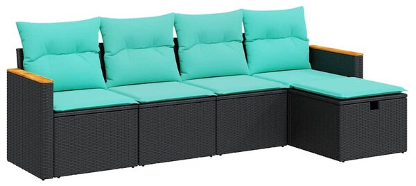 5 részes fekete polyrattan kerti kanapészett párnákkal