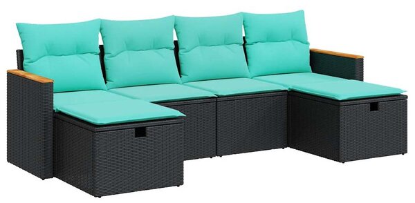 6 részes fekete polyrattan kerti ülőgarnitúra párnákkal
