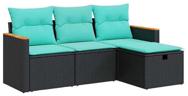 4 részes fekete polyrattan kerti ülőgarnitúra párnákkal