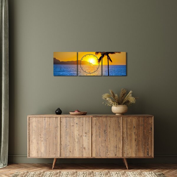 Kép - Naplemente a tenger felett (órával) (90x30 cm)