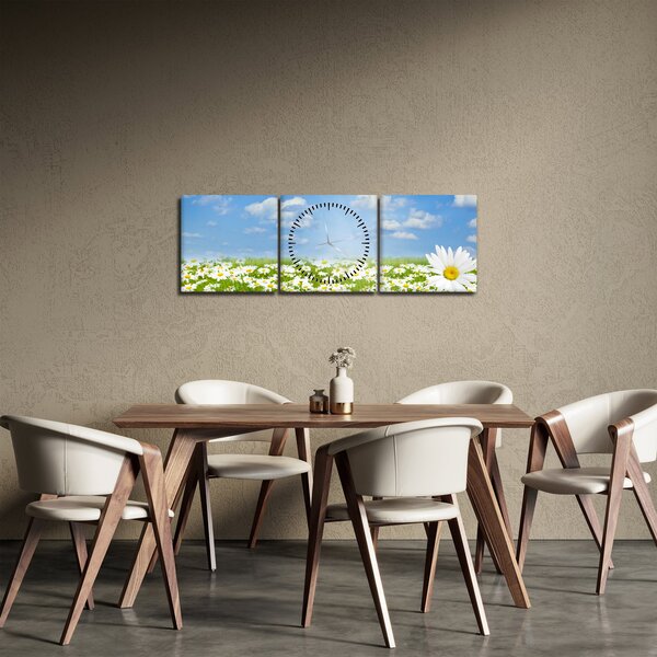 A virágzó rét százszorszépekkel képe (órával) (90x30 cm)
