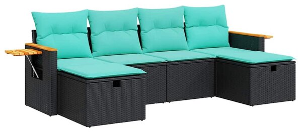 6 részes fekete polyrattan kerti ülőgarnitúra párnákkal
