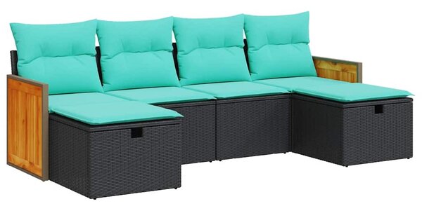 6 részes fekete polyrattan kerti ülőgarnitúra párnákkal