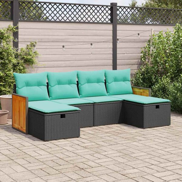 6 részes fekete polyrattan kerti ülőgarnitúra párnákkal