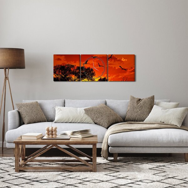Madarak képe naplementekor (órával) (90x30 cm)