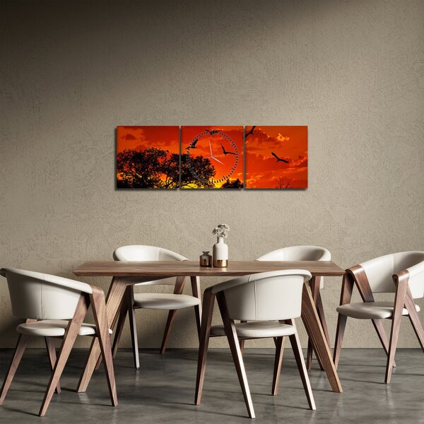Madarak képe naplementekor (órával) (90x30 cm)