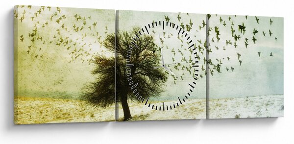 Kép - Festett madárállomány (órával) (90x30 cm)