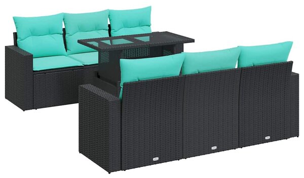 7 részes fekete polyrattan akácfa kerti ülőgarnitúra párnával
