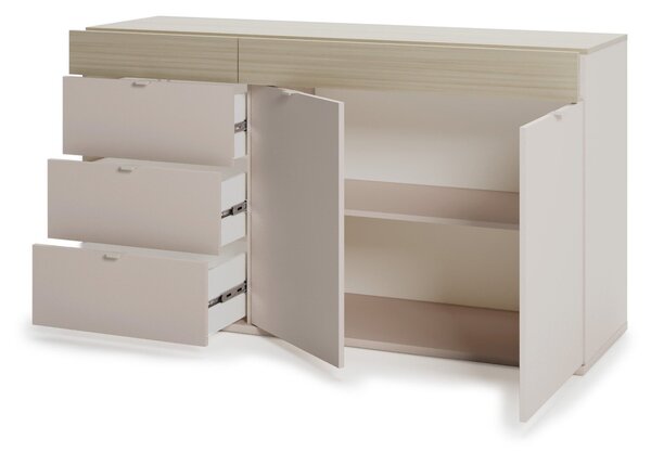 Komód Sermavi 145, Laminált forgácslap, 86x157x46cm, Bézs, Tölgy