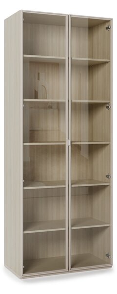 Könyvespolc Sermavi 151, Zárt, Ajtókkal, Üveg, Laminált forgácslap, 231x91x44cm, Bézs, Tölgy