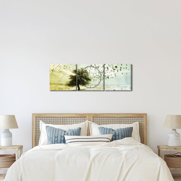 Kép - Festett madárállomány (órával) (90x30 cm)