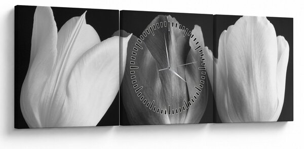 Kép - fekete-fehér tulipán virág (órával) (90x30 cm)