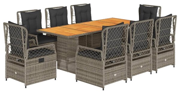 9 részes szürke polyrattan kerti étkezőgarnitúra párnával