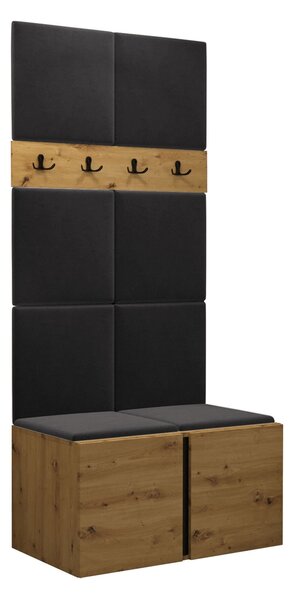 Előszoba garnitúra Pinis IV, 186x84x46cm, Artisan tölgy, Kárpit, Laminált forgácslap