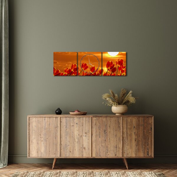 Kép egy virágzó mező tulipánokkal (órával) (90x30 cm)