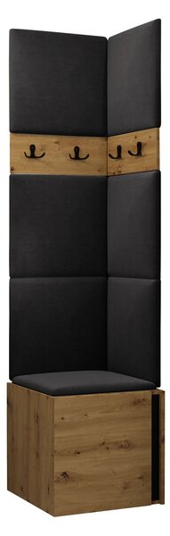 Előszoba garnitúra Pinis XXI, 186x42x46cm, Artisan tölgy, Fekete, Kárpit, Laminált forgácslap