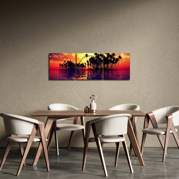Egy sziget képe naplementekor (órával) (90x30 cm)