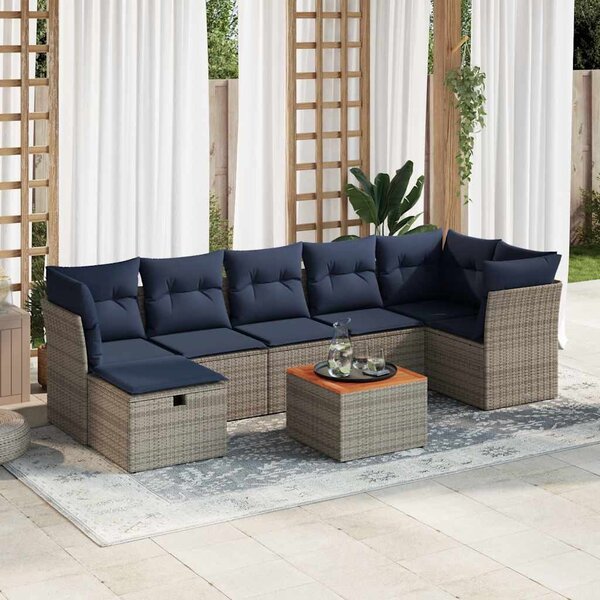 8 részes szürke polyrattan kerti ülőgarnitúra párnákkal