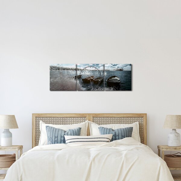 Kép - Fa csónak a tón (órával) (90x30 cm)