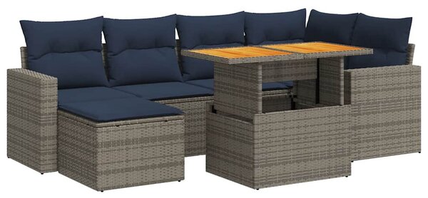 7 részes szürke polyrattan kerti ülőgarnitúra párnákkal