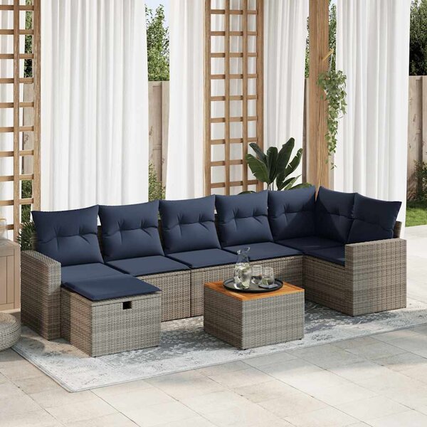 8 részes szürke polyrattan kerti ülőgarnitúra párnákkal