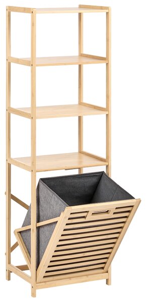 Billenőajtós szennyestartó szekrény SAJAMA 40 cm polcokkal Bambusz Világosbarna/szürke