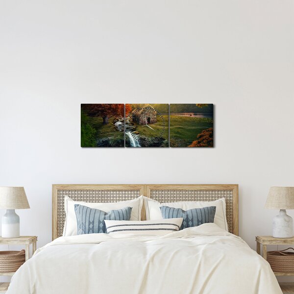 Egy ház képe egy mesebeli tájban (órával) (90x30 cm)