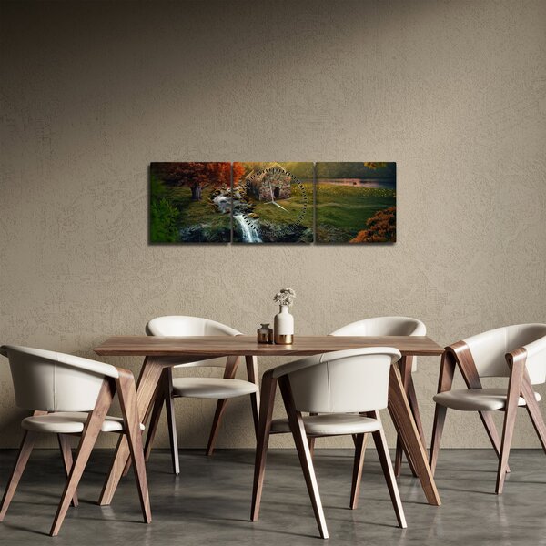 Egy ház képe egy mesebeli tájban (órával) (90x30 cm)