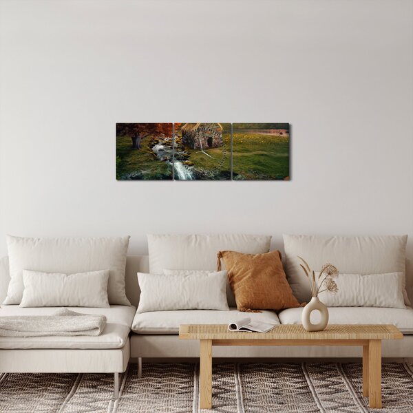 Egy ház képe egy mesebeli tájban (órával) (90x30 cm)