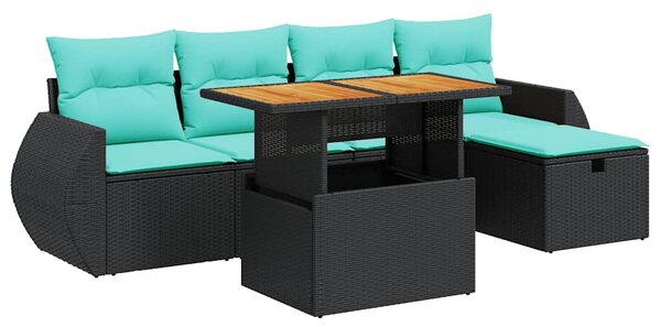 6 részes barna polyrattan akácfa kerti ülőgarnitúra párnával