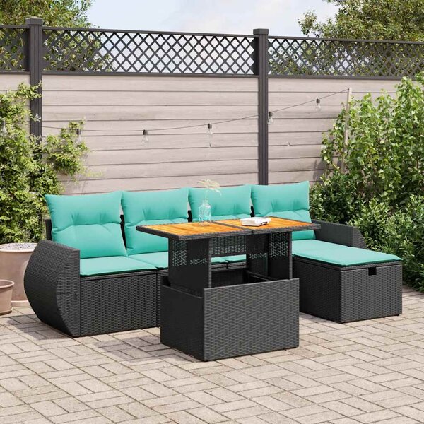 6 részes barna polyrattan akácfa kerti ülőgarnitúra párnával