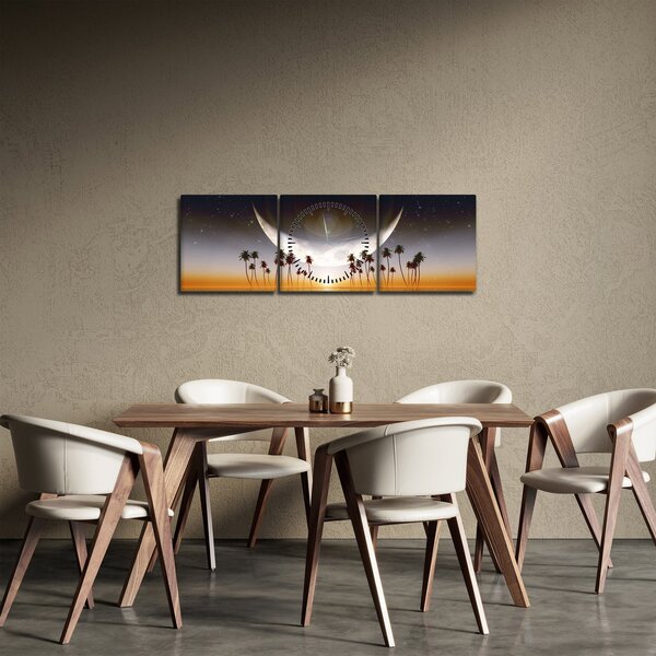 Kép - Hold a pálmafák felett (órával) (90x30 cm)