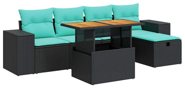 6 részes barna polyrattan akácfa kerti ülőgarnitúra párnával