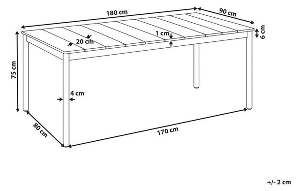 6 személyes kerti étkezőasztal GIOVINAZZO 180 cm 90 cm Akácfa Barna