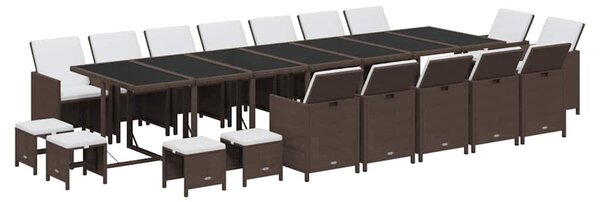 19 részes barna polyrattan kerti étkezőgarnitúra párnákkal