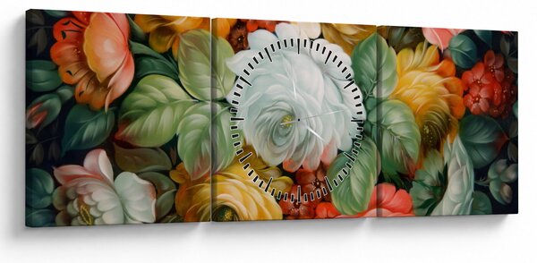 A festett virágcsokor képe (órával) (90x30 cm)