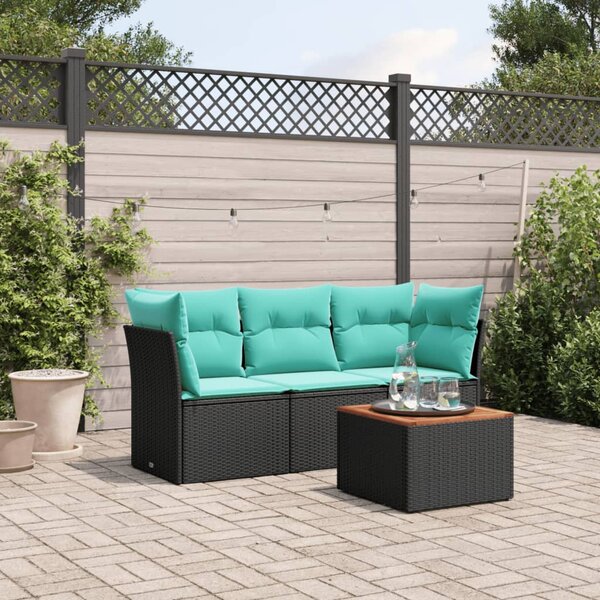 4 részes fekete polyrattan kerti ülőgarnitúra párnával