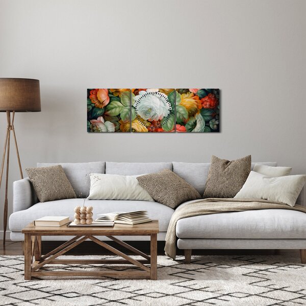A festett virágcsokor képe (órával) (90x30 cm)