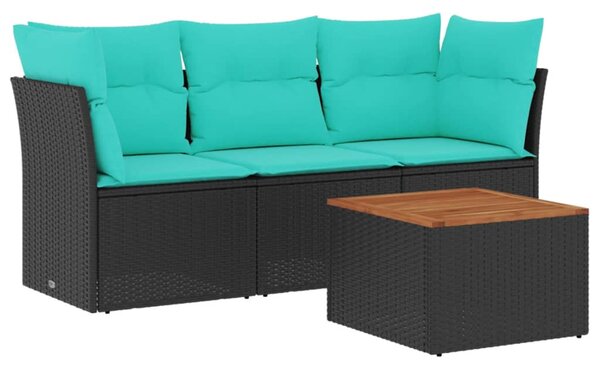 4 részes fekete polyrattan kerti ülőgarnitúra párnával